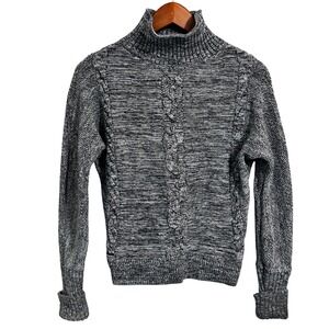 Gap Heavy Cable Knit Mock Turtleneck Charcoal Grey‎ Sweater Cuffs Fold Size XS